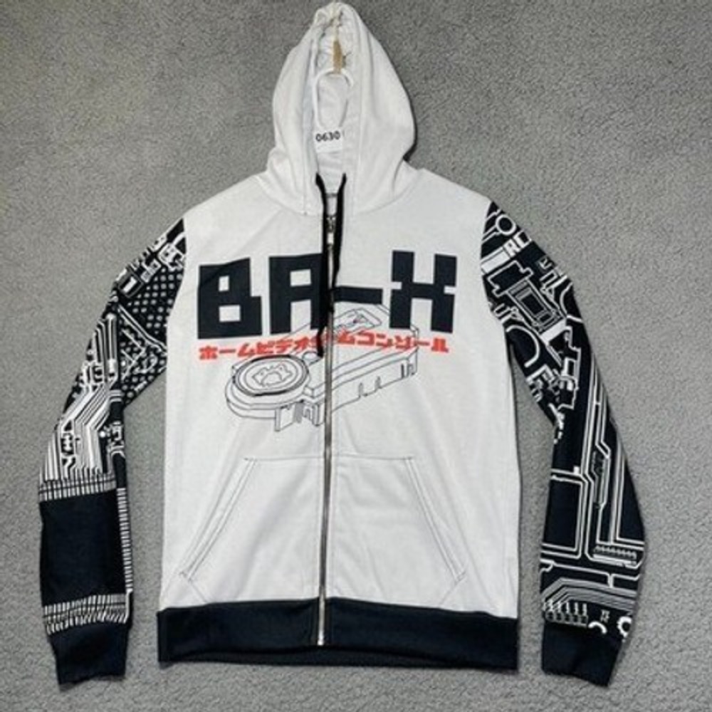 BA-X Home Video Game Console Mens Medium‎ White Graphic Zip Up Hoodie Streetwear